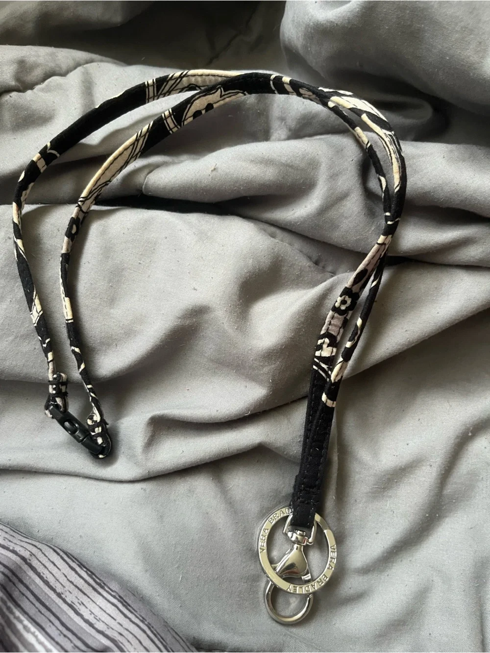 Vera Bradley Black and Cream Floral Lanyard Key Holder